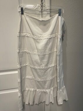 INC International Concepts White Asymmetrical Ruffle Midi Skirt